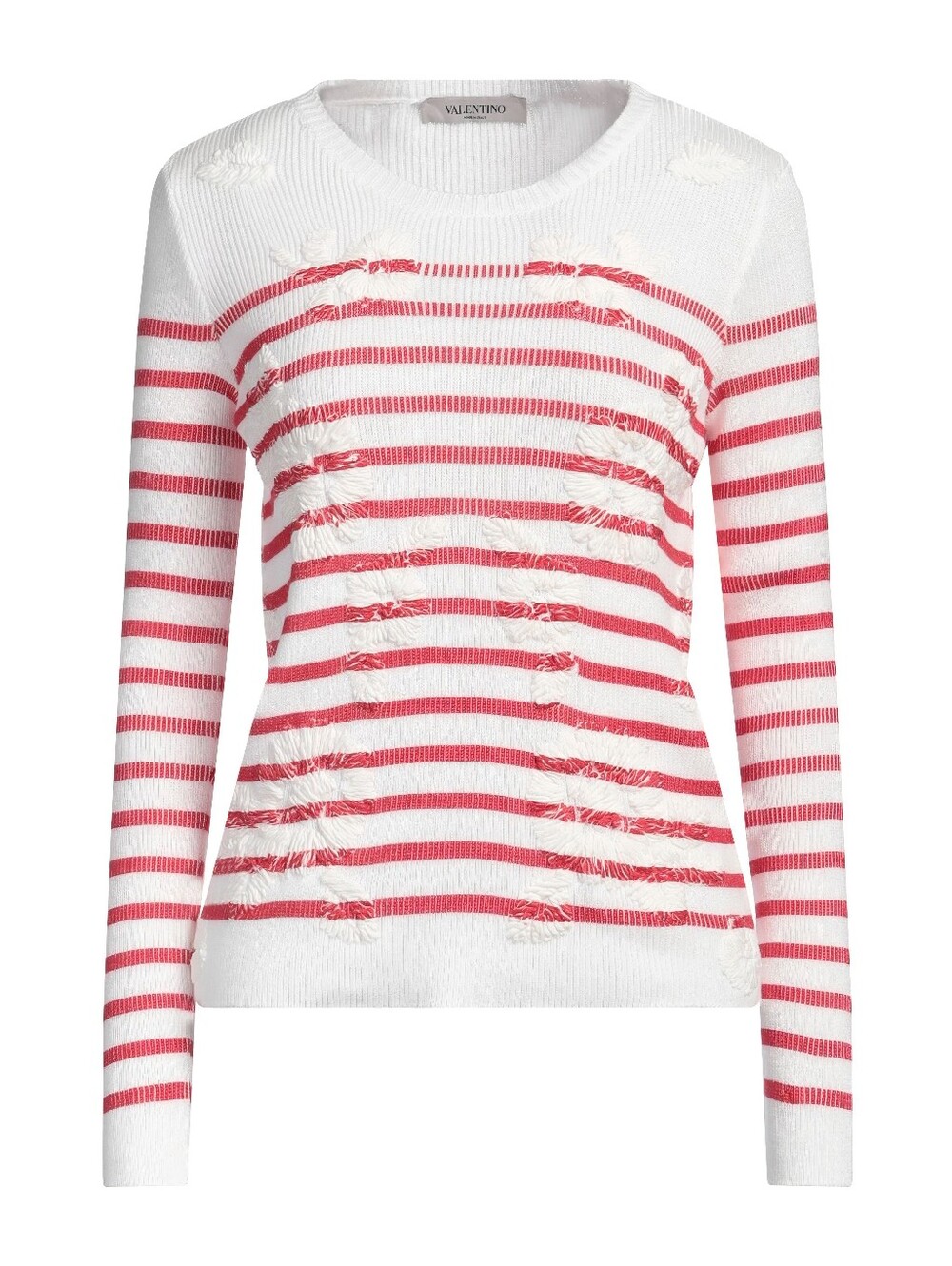 VALENTINO Red/ White Cotton Sweater French Vibes Boho Floral Relaxed Fit Sz M
